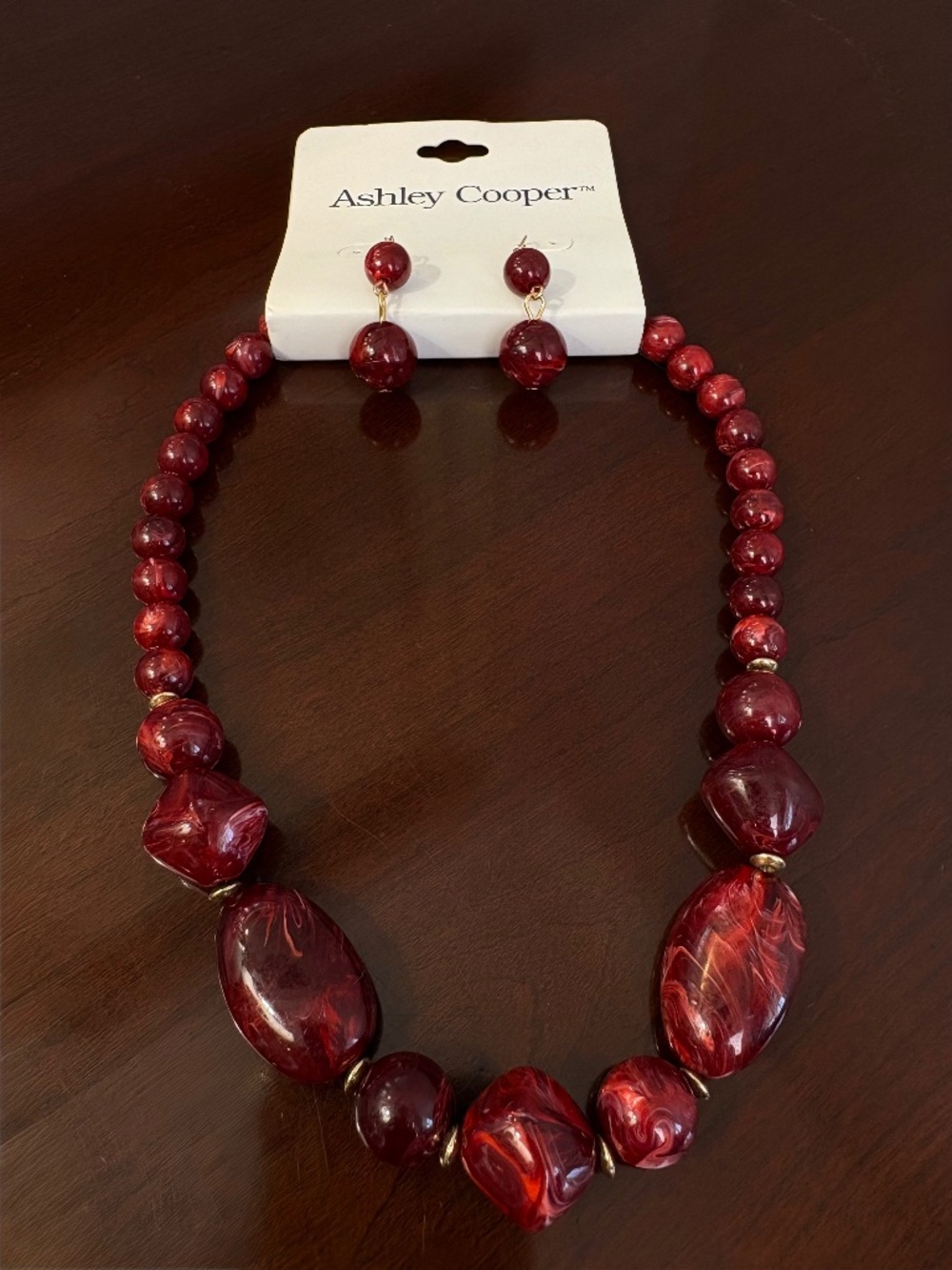 Ashley Cooper Burgundy Swirl Statement Necklace and Earrings Set NWT